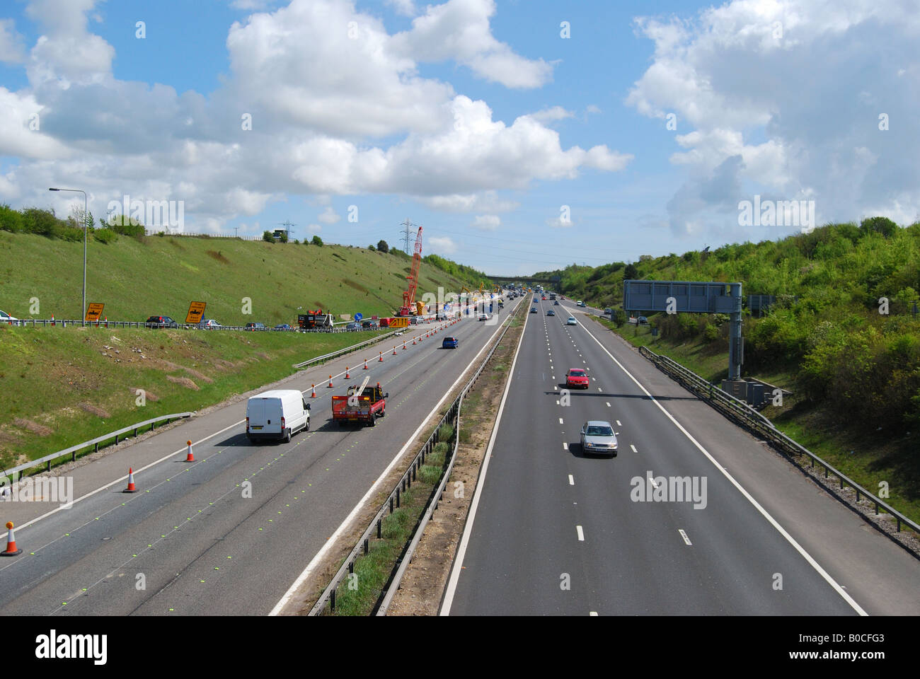 Roadworks on M27 Motorway, Hampshire, England, United Kingdom Stock Photo