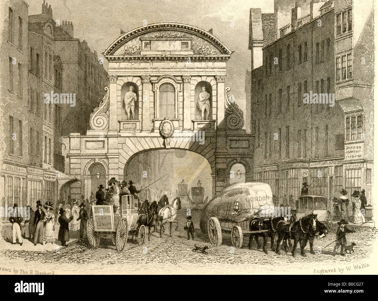 Engraving of Temple Bar, London 1878