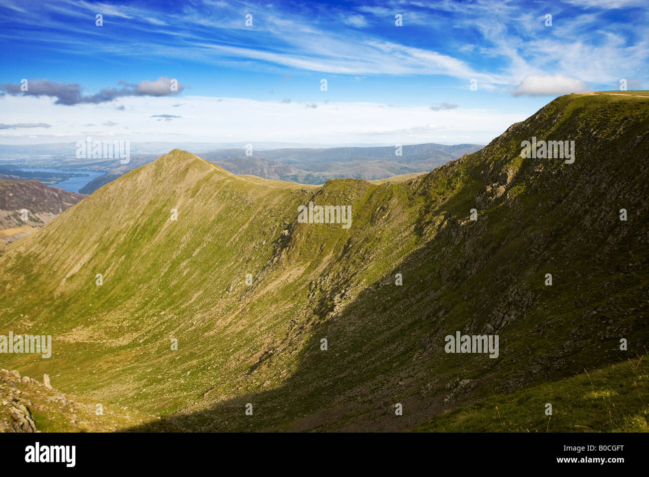 On Helvellyn Mountain Summit And Looking Across Towards The 'Striding ...