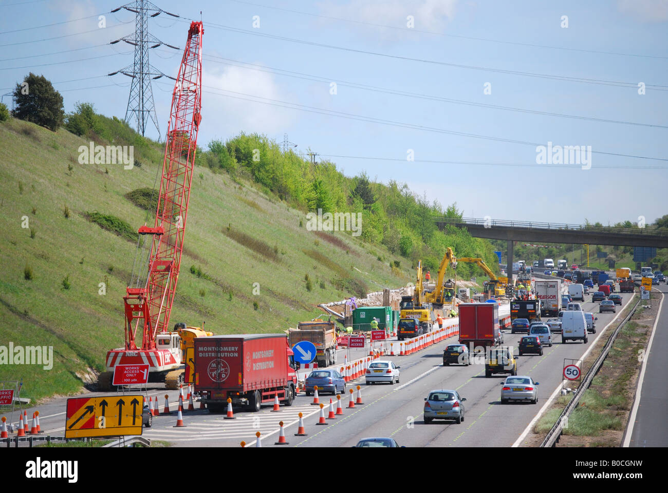 M27 Motorway roadworks, Hampshire, England, United Kingdom Stock Photo