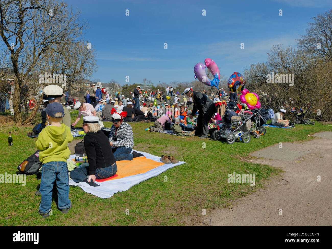 The May Day picnic, Helsinki. The only carnival-like celebration in Finland is Vappu, the Finnish version of May Day. Stock Photo