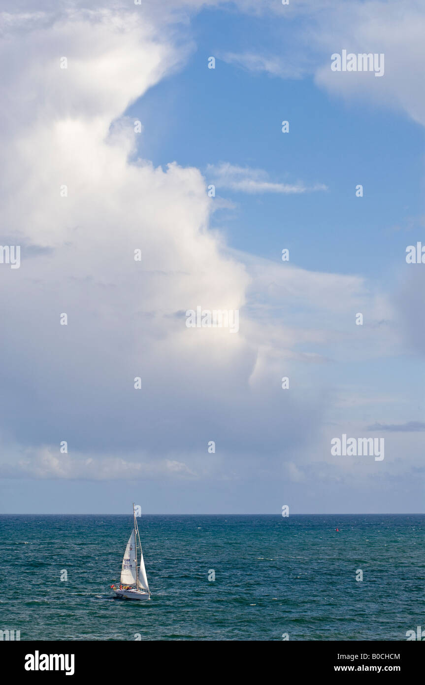 Small boat Big ocean Stock Photo Alamy