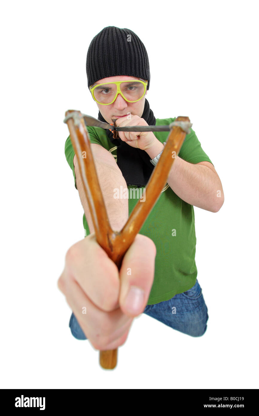 Boy aiming with slingshot Cut Out Stock Images & Pictures Alamy