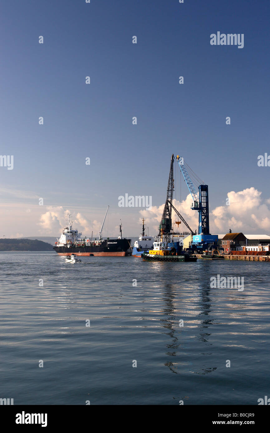Ships loading at the docks in Poole in Dorset in England Stock Photo