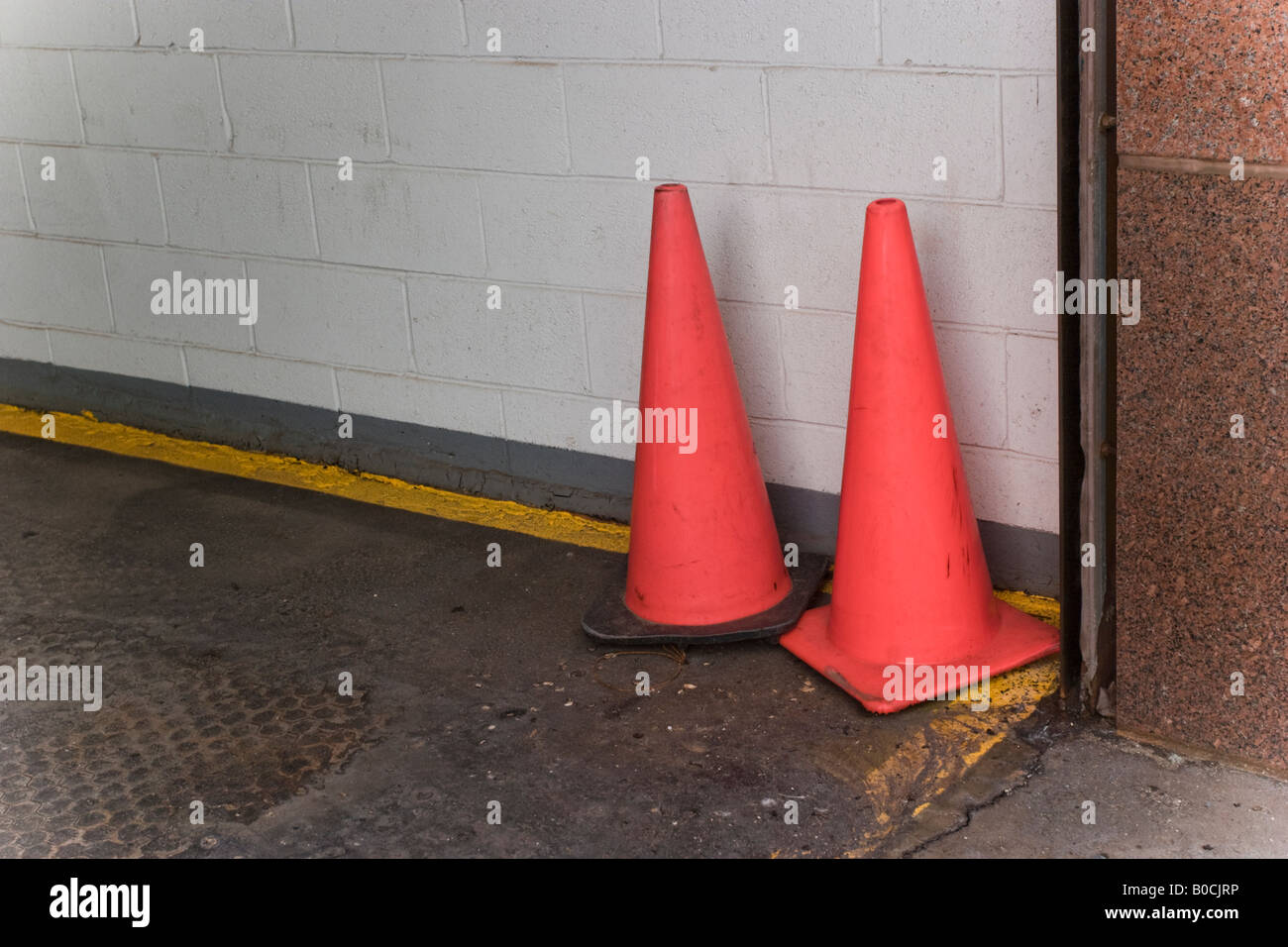 Two red traffic cones Stock Photo Alamy