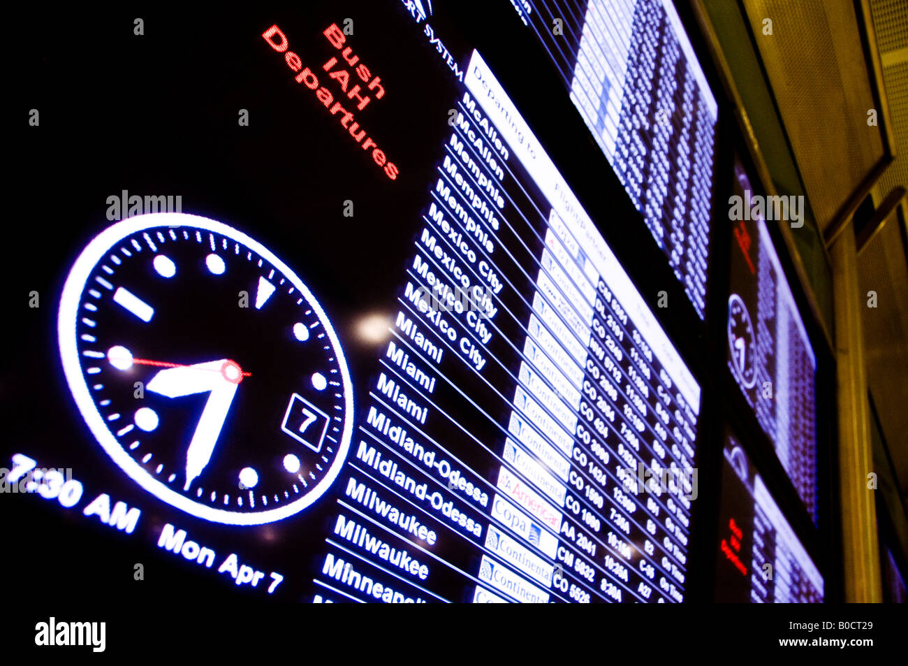 Indicator board, George Bush International Airport Houston, Texas Stock Photo