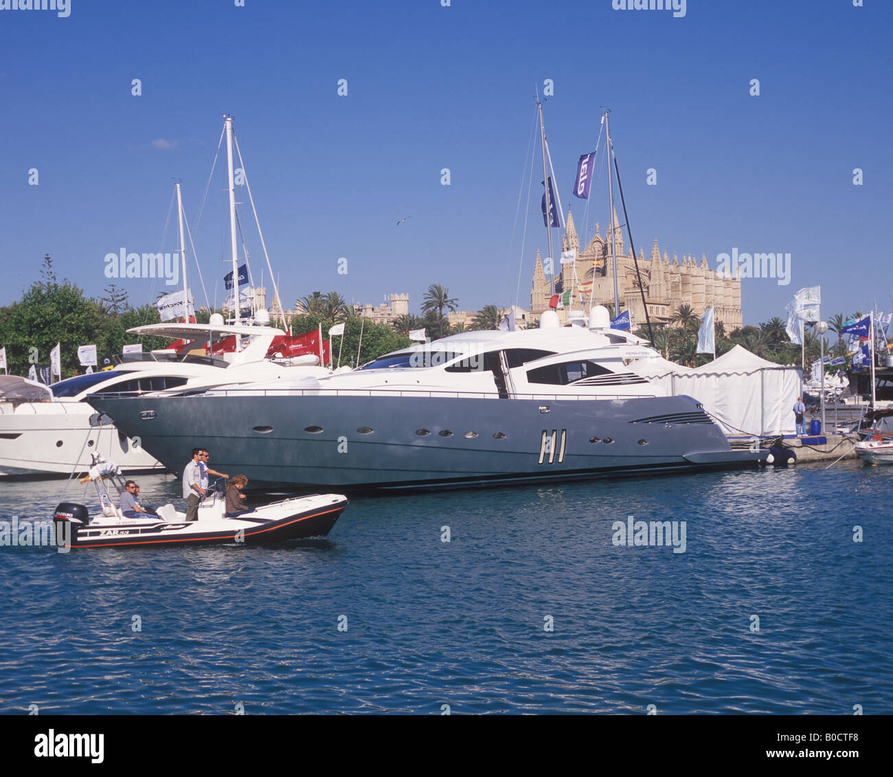 Scene with Rib and Pershing 90 superyacht motor yacht and Palma ...