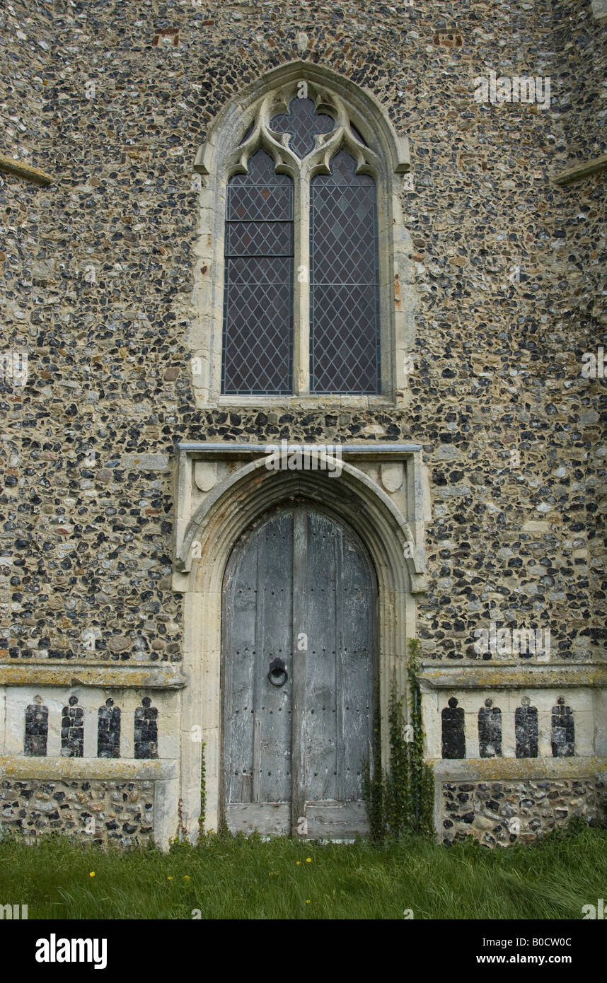 West door and window in the tower, St Mary's church, Monewden Stock Photo