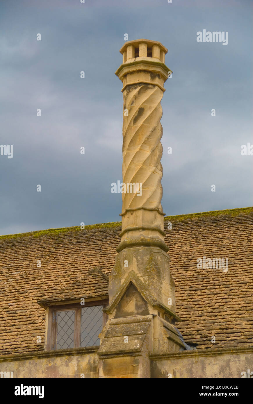 An Ornate Spiral Chimney Stack Stock Photo