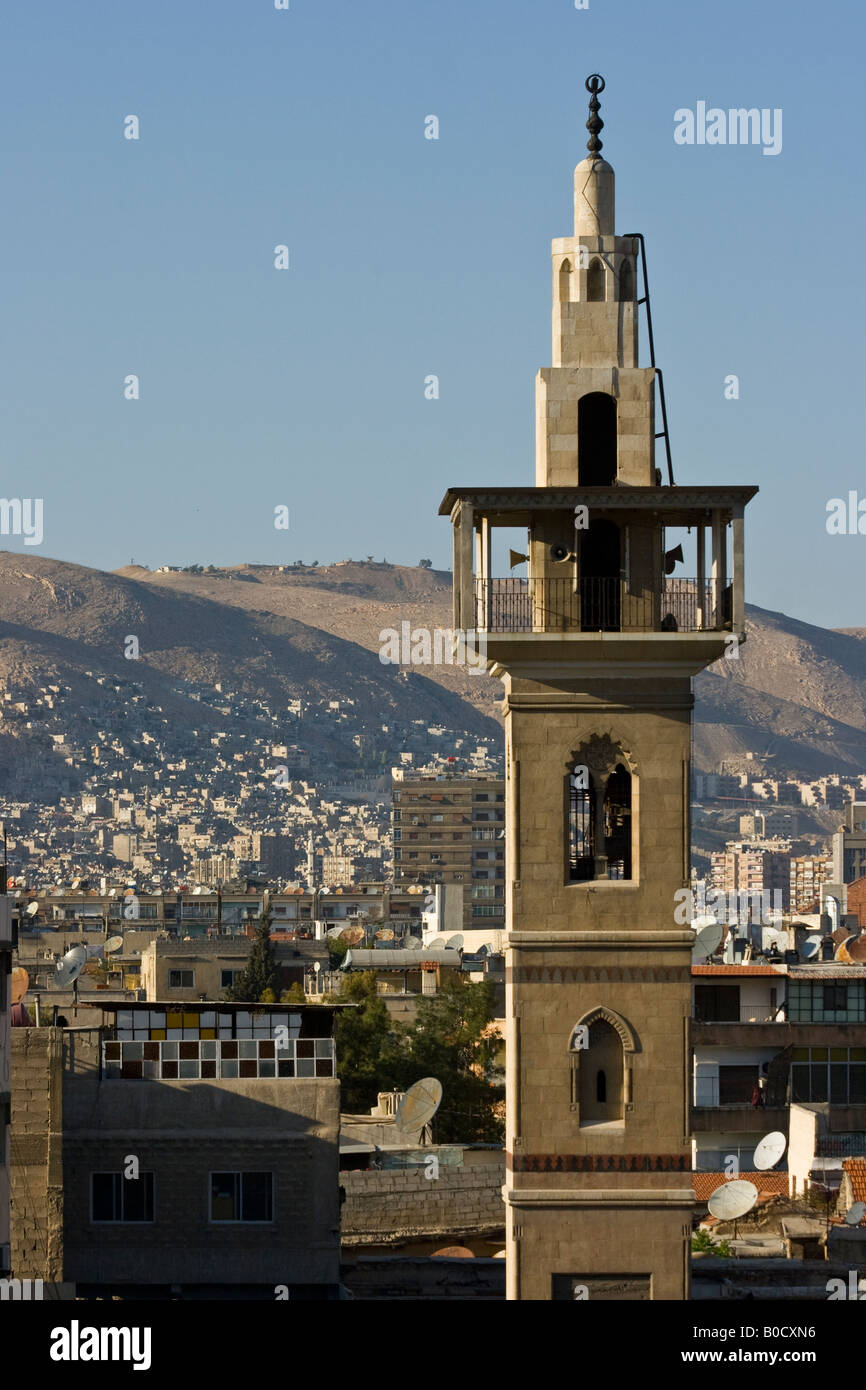 Mosque and City View of Damascus Syria Stock Photo