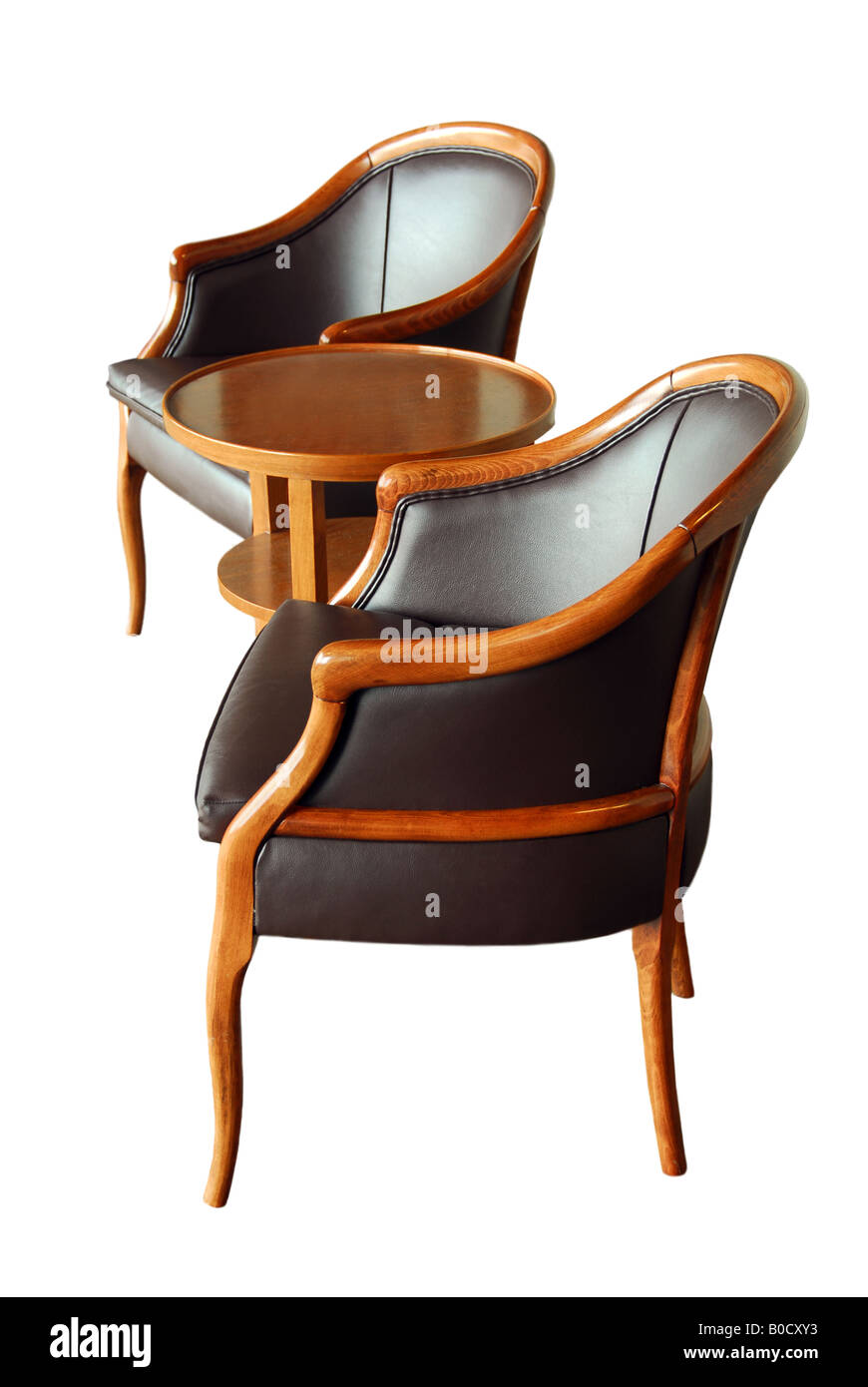 Furniture two chairs and a coffee table isolated on white background