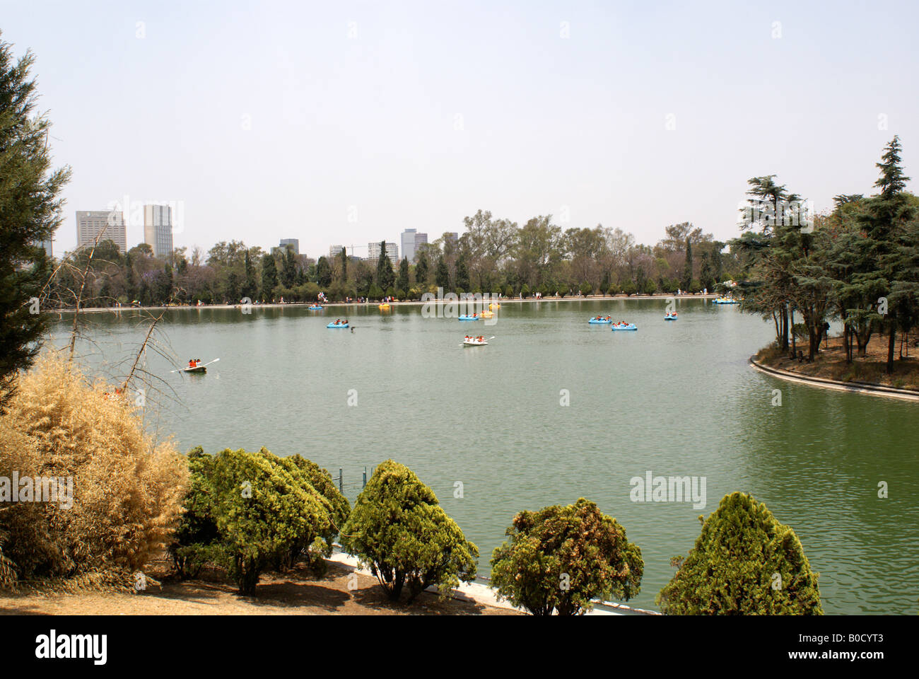 Rental boats on the Lago Mayor lake in the Second Section of Chapultepec Park, Mexico City Stock Photo