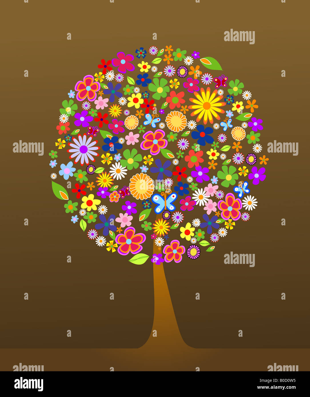 Colorful tree with flowers vector illustration Stock Photo
