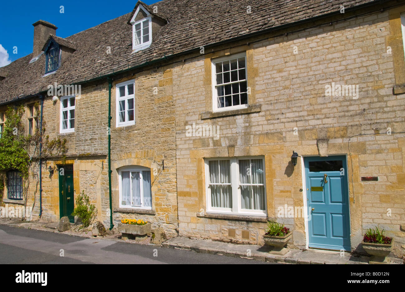 Terrace of houses in Stow on the Wold Cotswolds Gloucestershire England