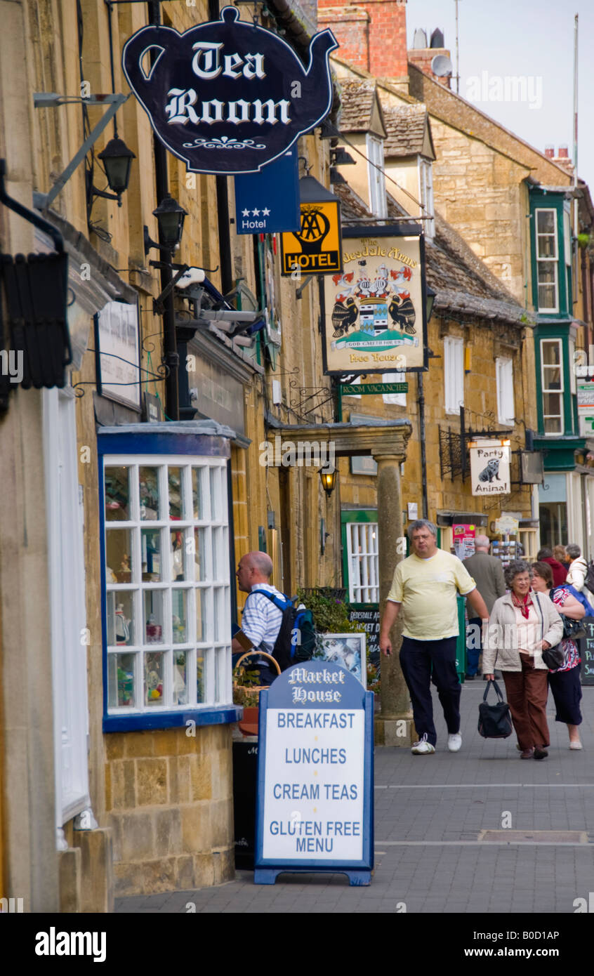 Row of shops and hotels in Moreton in Marsh Cotswolds Gloucestershire