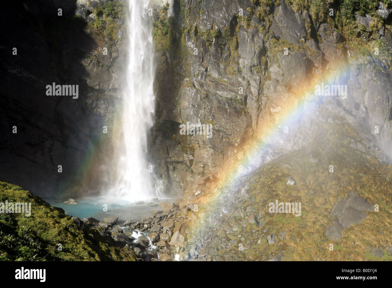 Waterfalls From The Snow White Glacier Mount Aspiring National