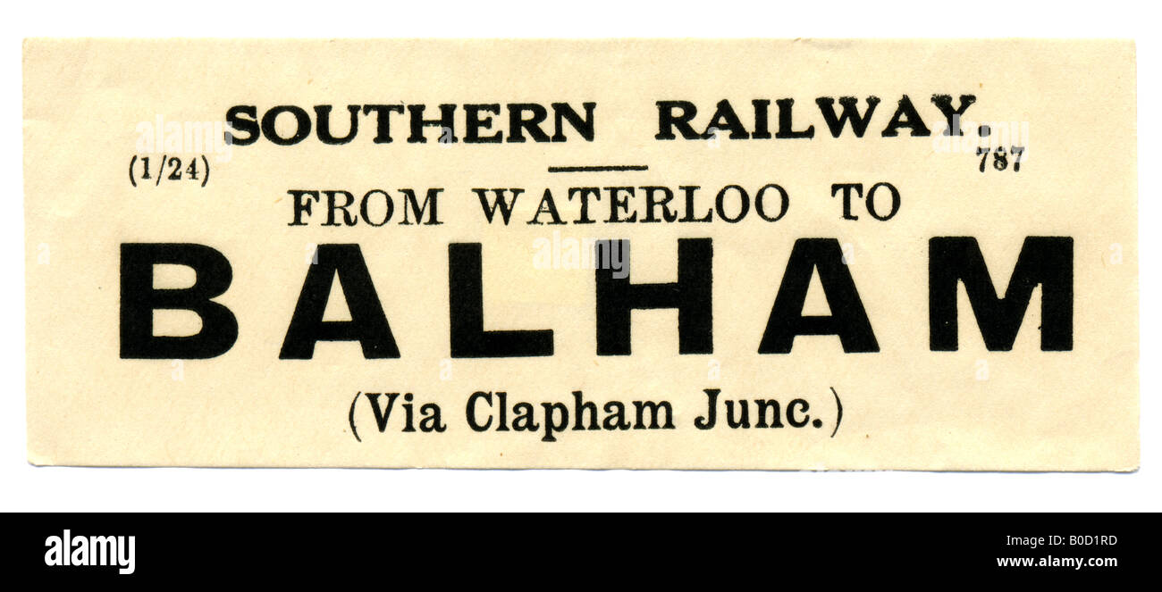 Balham Greater London Southern Railway Station luggage label January 1924 Stock Photo