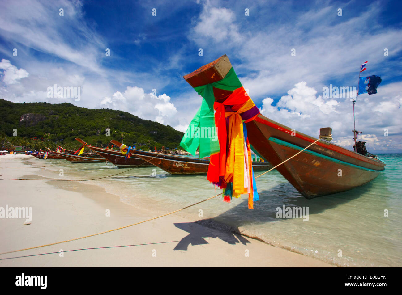 Longtail boats at Haad Rin beach on Ko Phangan island, Thailand Stock