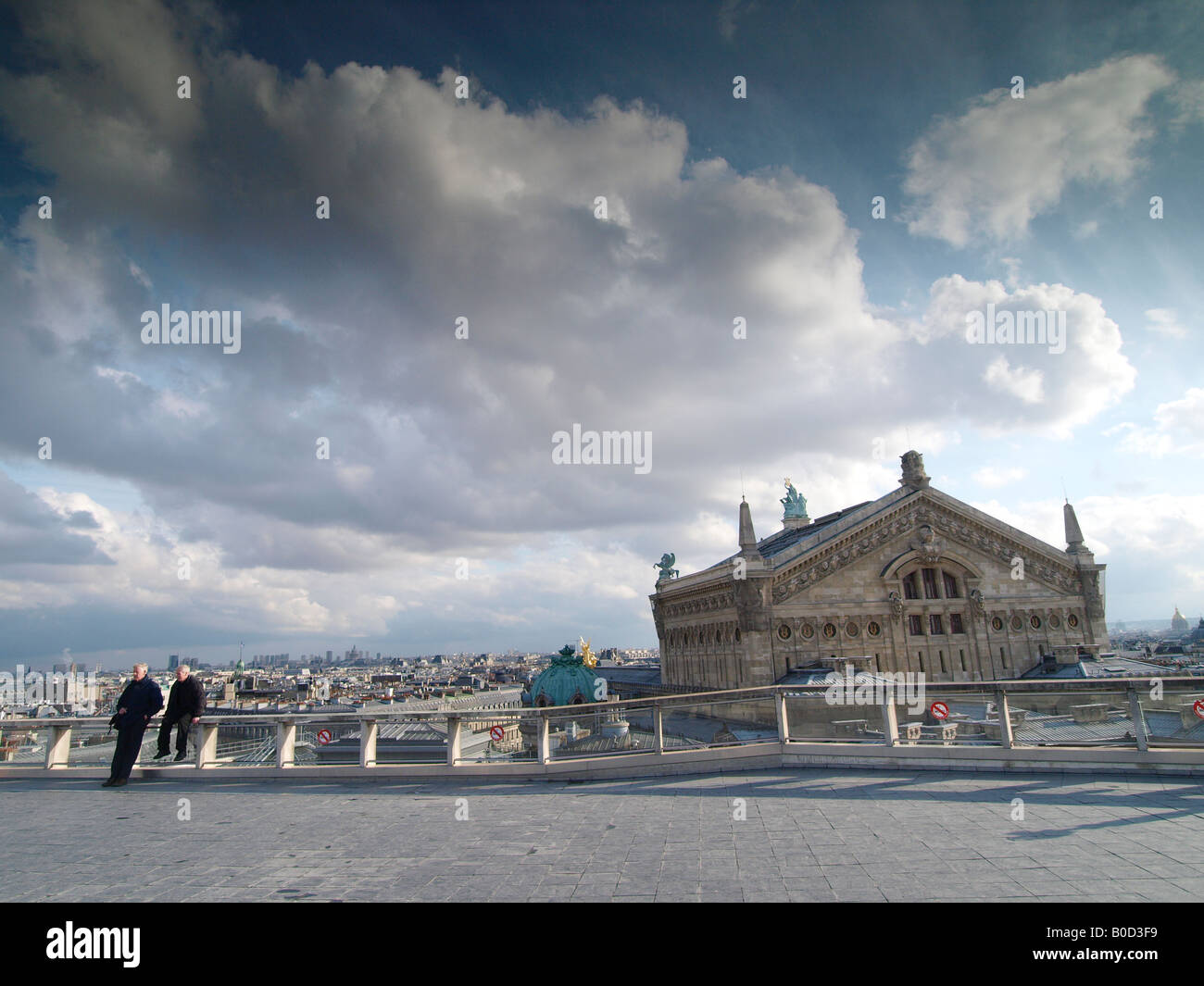 Galeries lafayette roof terrace with skyline view of Paris and the Opera building very close Stock Photo