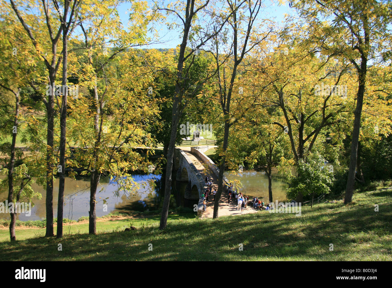 View over Burnside Bridge in the Antietam National Battlefield Park, Sharpsburg, Maryland. Stock Photo