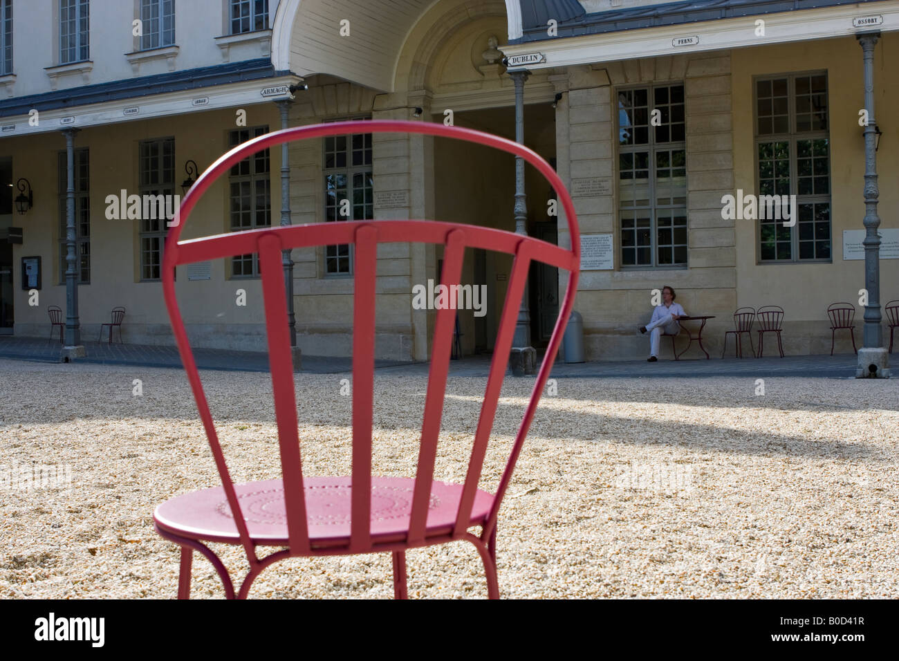 Garden chair in the courtyard of the Irish College in Paris, 'Le College des Irlandais'. Stock Photo