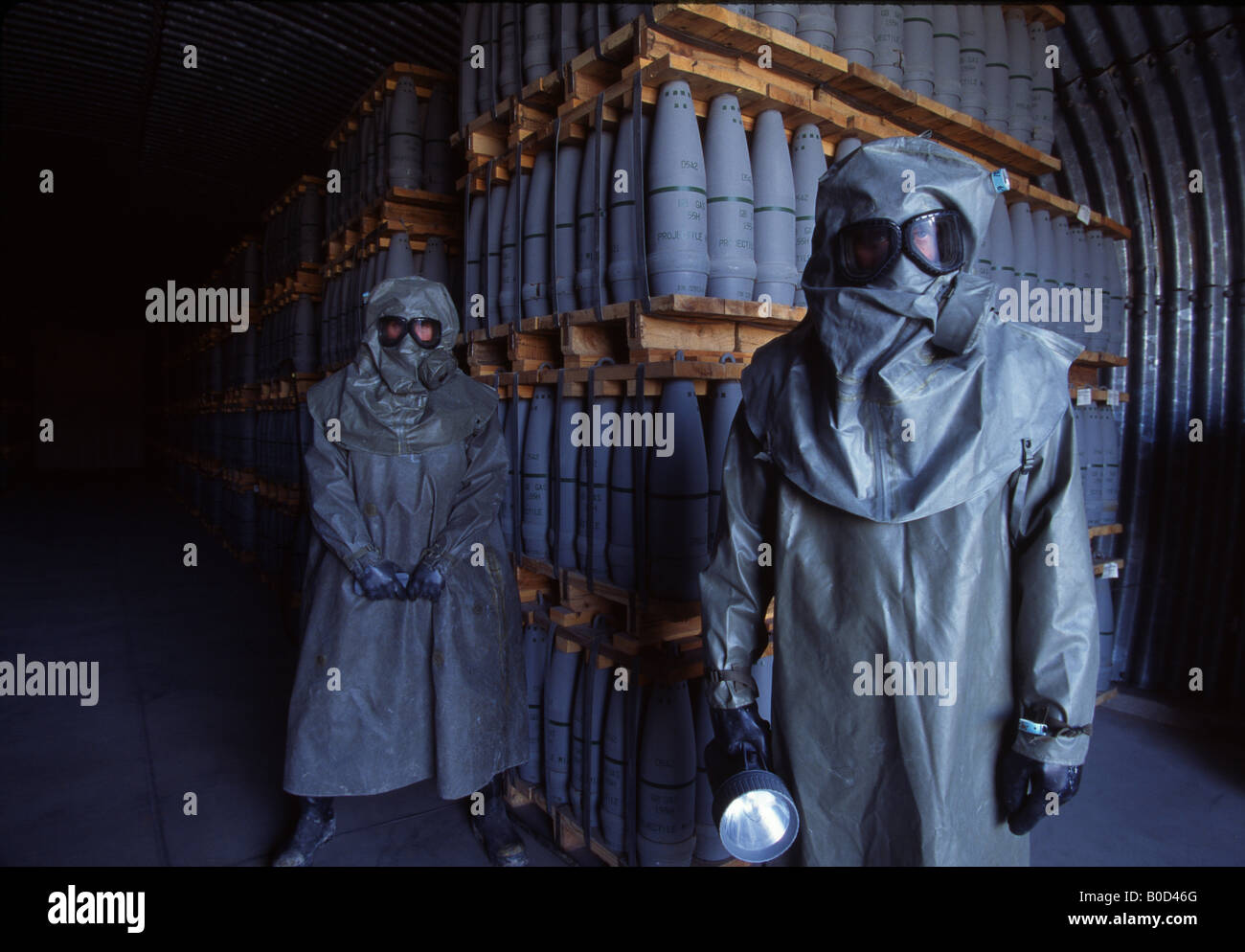 GUARDS AT CHEMICAL WEAPONS STORAGE FACILITY IN SAFETY CLOTHING Stock Photo