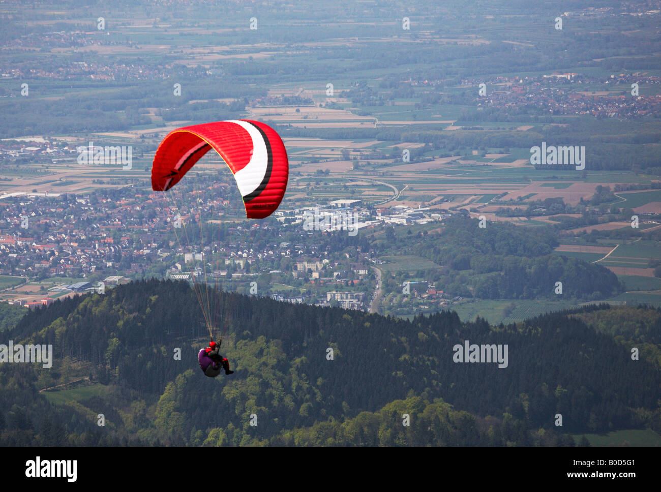 Paraglider in descent from Kandel Mountain Black Forest Germany Stock Photo
