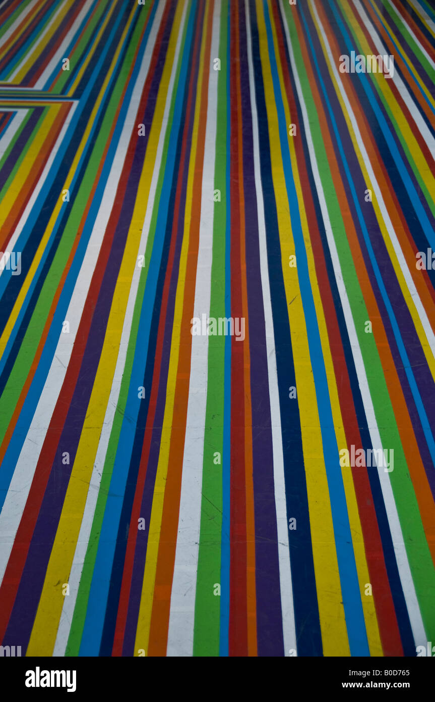 Multi colored stripes on the ground floor at Museum of Modern Art in New York Stock Photo