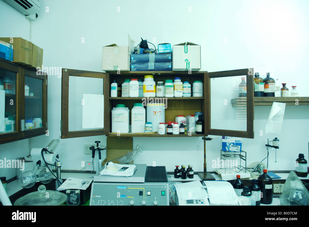 A shot of chemical jars and containers in a laboratory Stock Photo Alamy