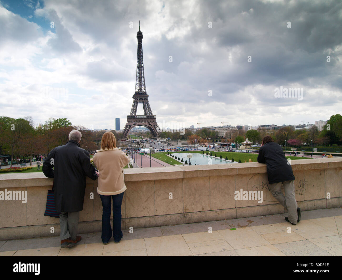 People tourists looking at the Eiffel tower from Trocadero Paris France Stock Photo