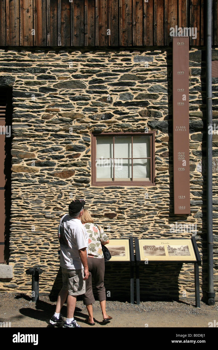 Marker showing the historical flood levels in Harpers Ferry, West