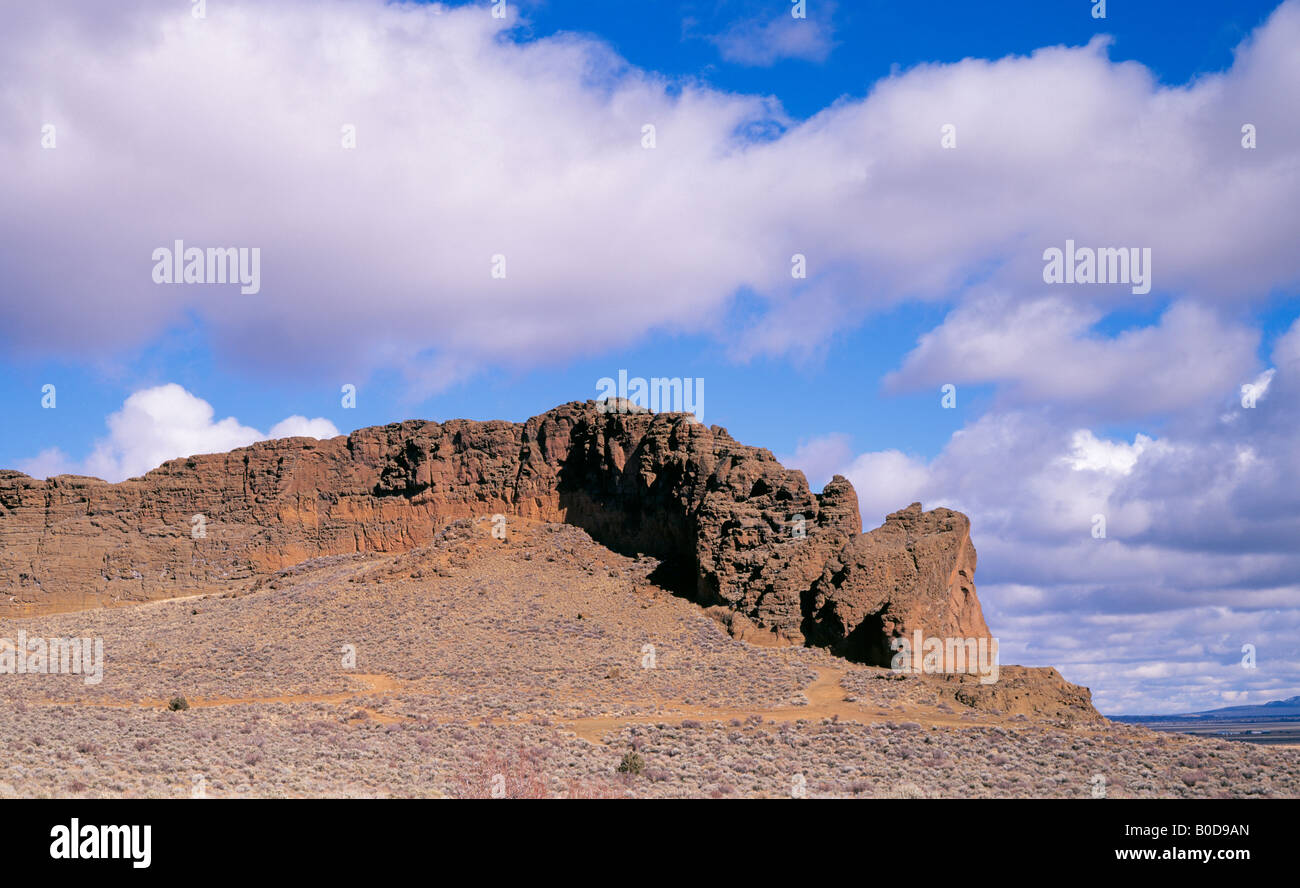 A view of Fort Rock a large volcanic crater and uplift in the Oregon