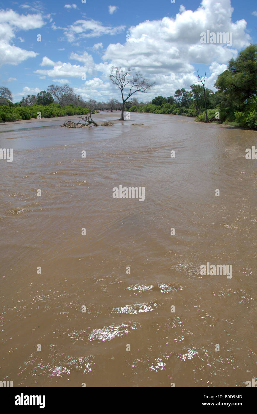 The Nyakasikana River flows strongly into the Zambezi River in Zimbabwe's wets season Stock Photo