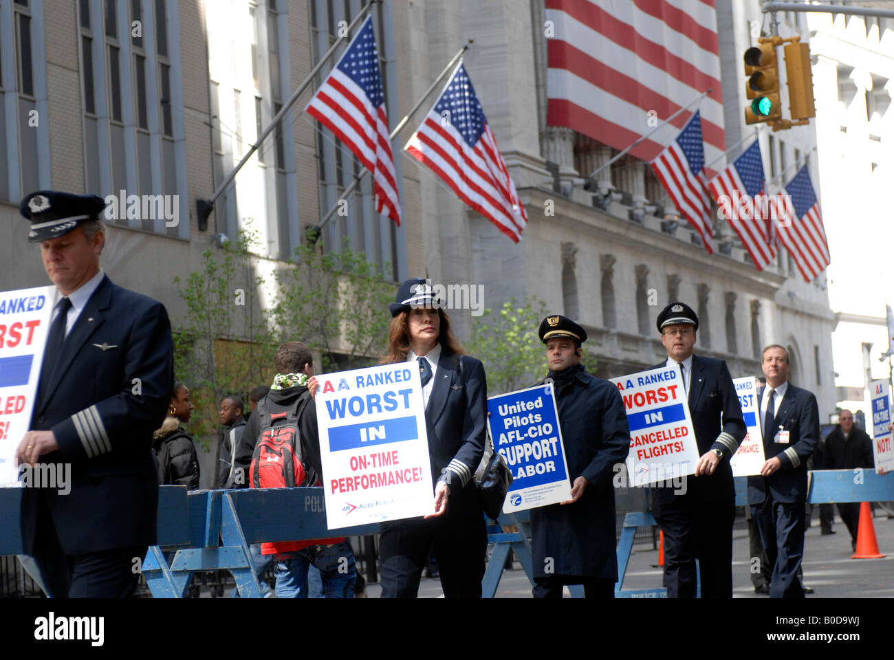 American Airlines pilots protest outside the New York Stock Exchange in New York Stock Photo