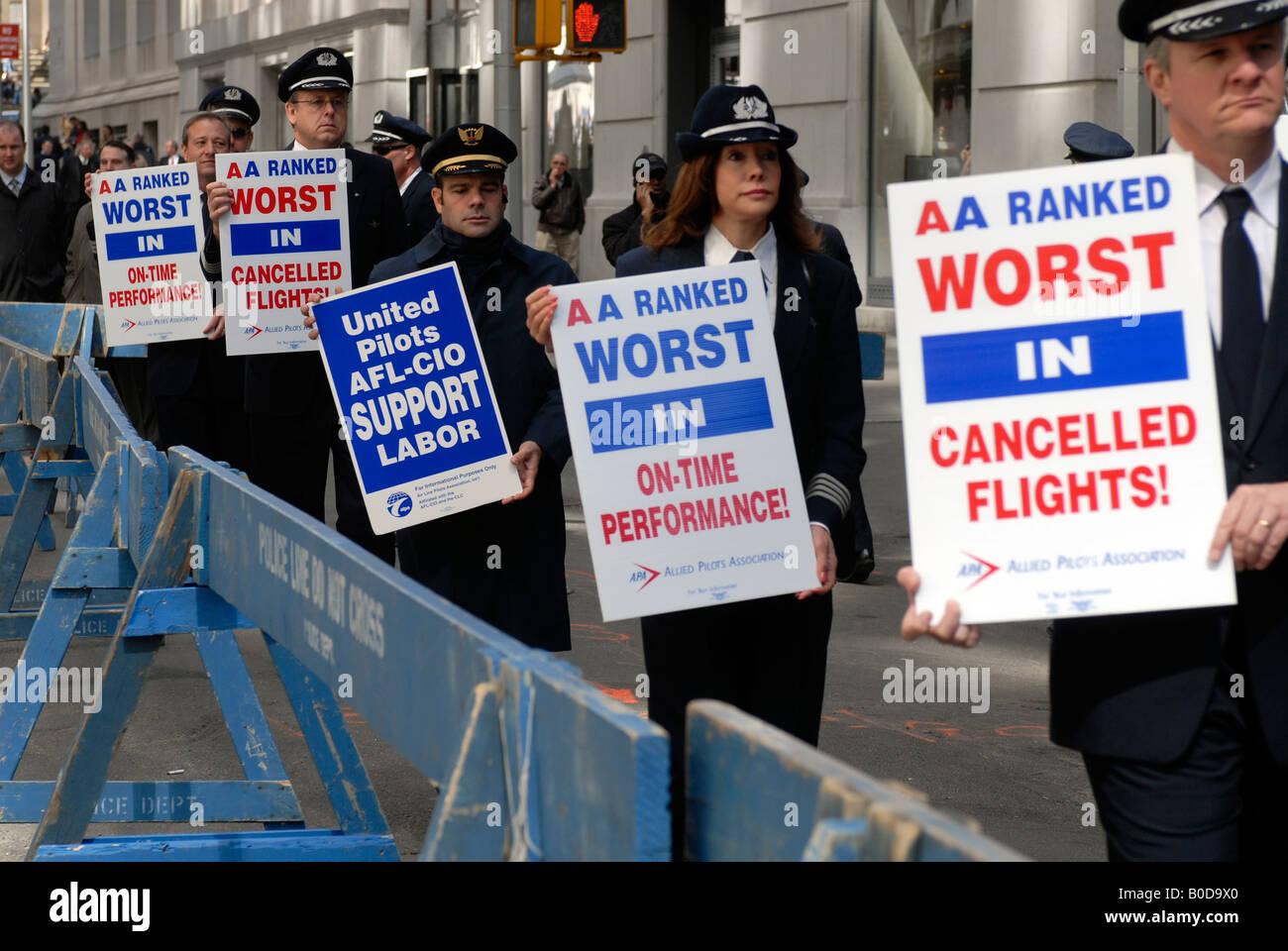 American Airlines pilots protest outside the New York Stock Exchange in New York Stock Photo