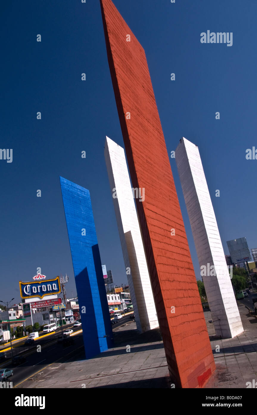 The Satélite Towers, built in the middle of the main highway in the Salélite region of Mexico City. Built by Luis Barragán. Stock Photo