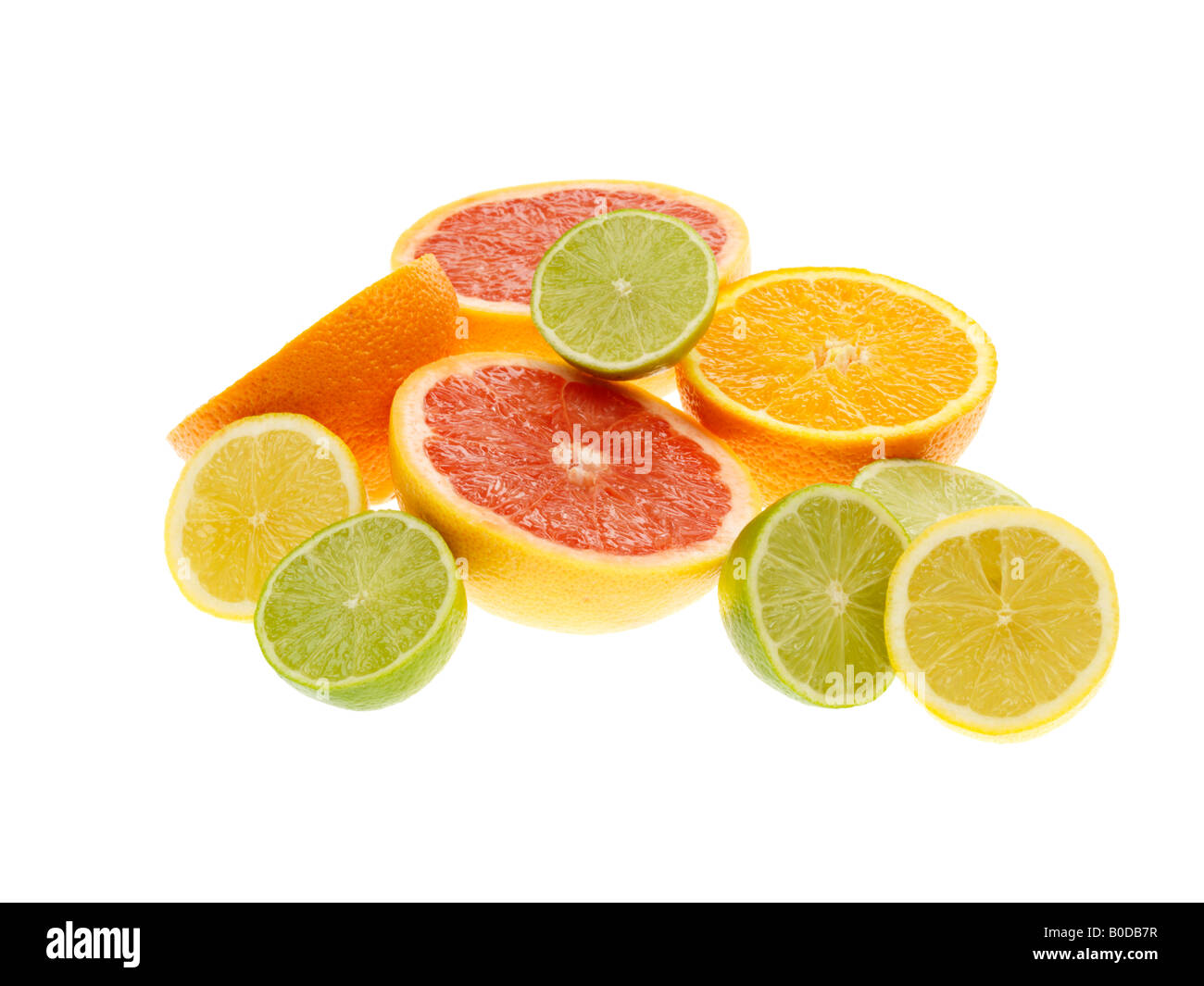 Selection OF Fresh Healthy Ripe Juicy Citrus Fruits Including Pink Grapefruit limes Lemons And Oranges Isolated Against A White Background No People Stock Photo