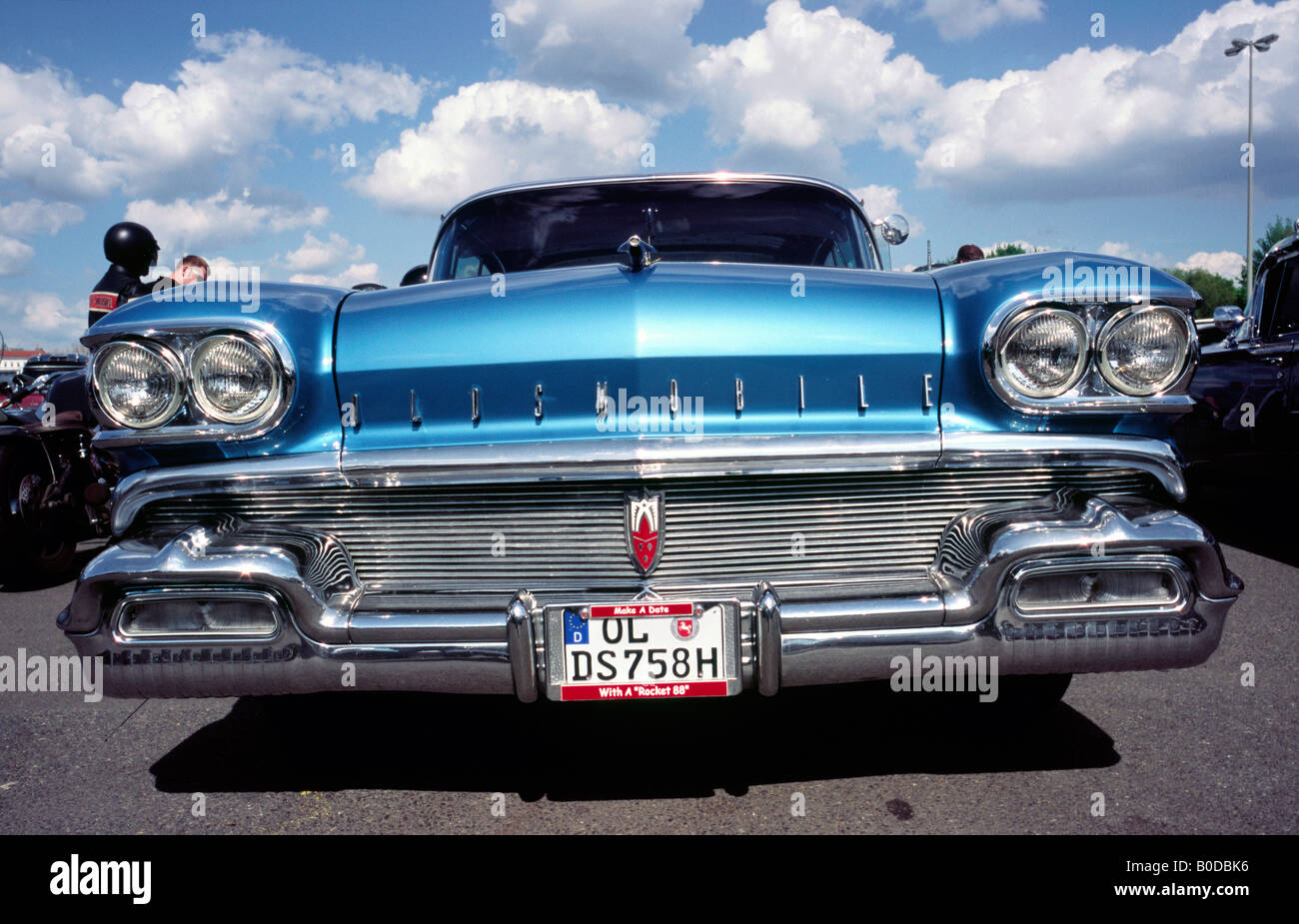 'Make a date with a Rocket 88', 1958 Super 88 Oldsmobile (Rocket engine) at the Street Mag Show in Hamburg. Stock Photo