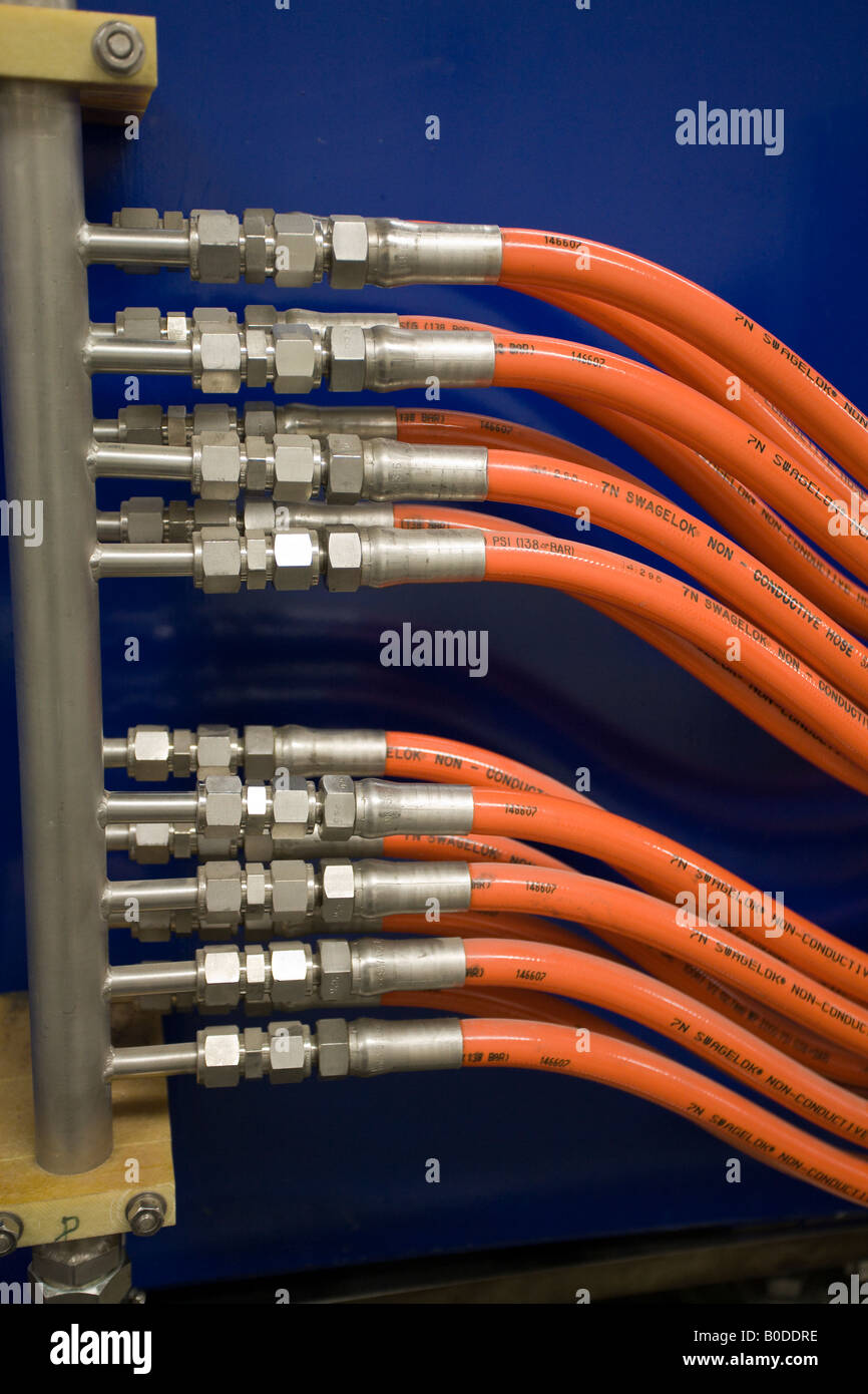 Industrial piping connections High pressure orange hoses swoop and