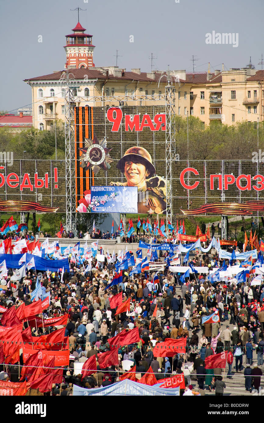 May Day parade in 2006 in Volgagrad (formerly Stalingrad) main square ...