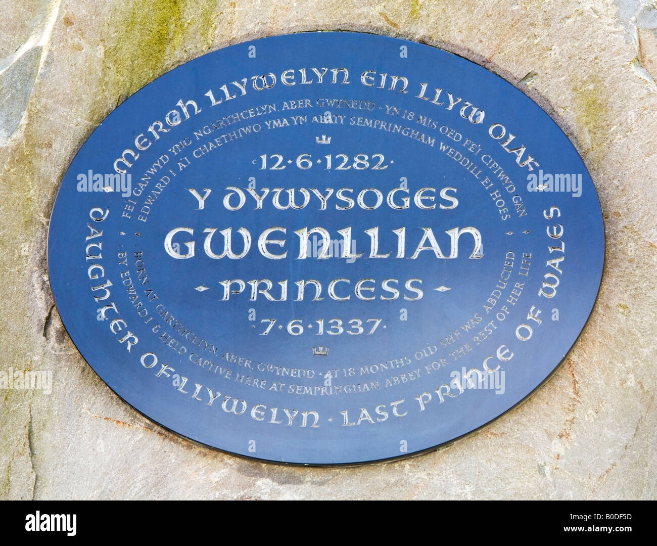 Plaque to the last Princess of Wales Gwenllian Stock Photo