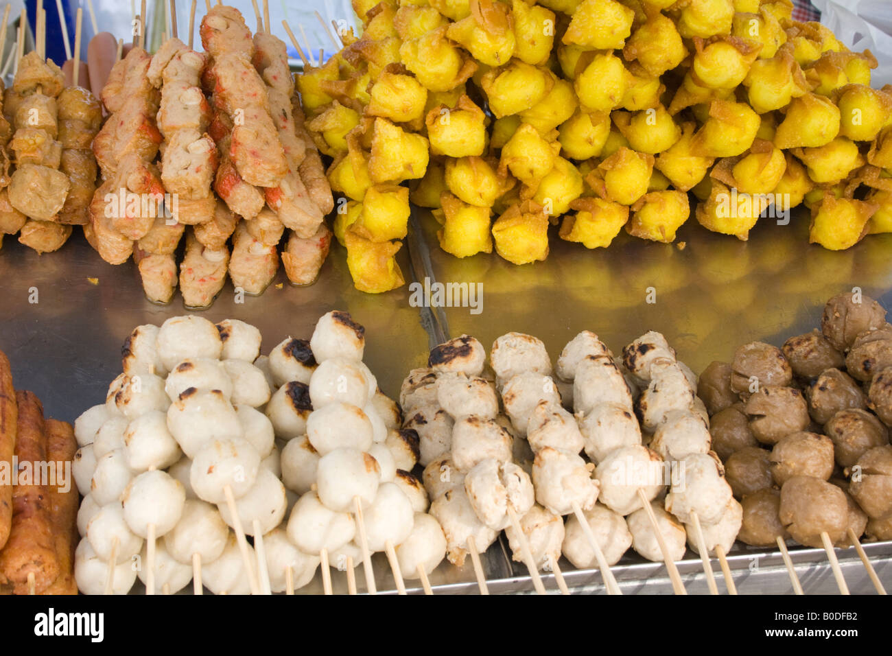 Barbecue food for sale at  Thai Night Market Stock Photo