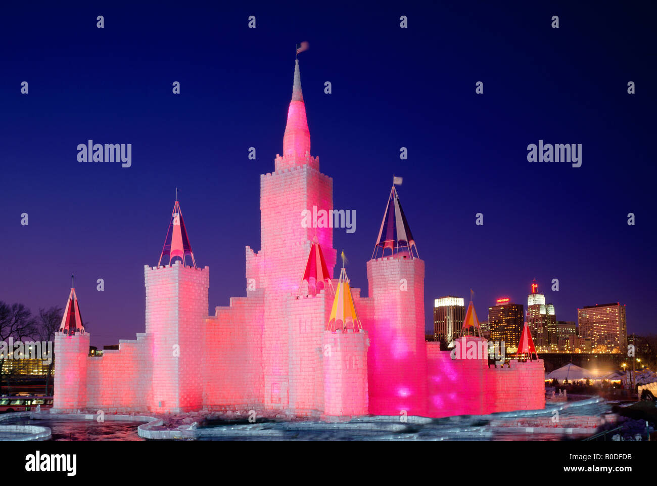 ICE PALACE GLOWS DURING ST. PAUL, MINNESOTA'S ANNUAL WINTER CARNIVAL