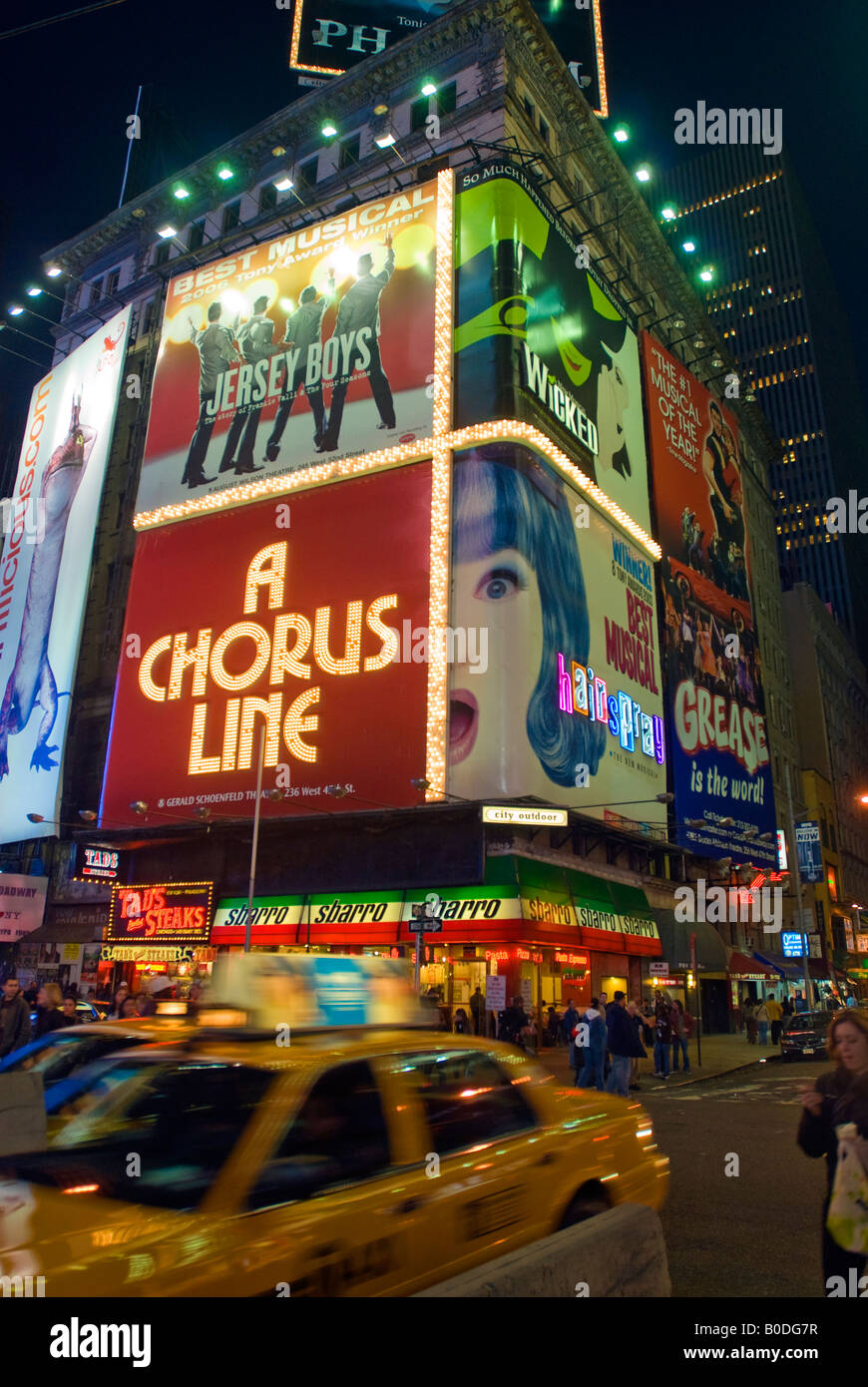 Billboards in Times Square advertising Broadway shows Stock Photo