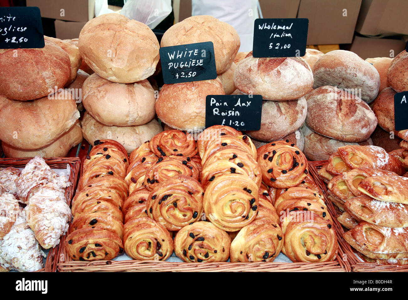 Bread and pastries at an Italian market in the UK Stock Photo Alamy