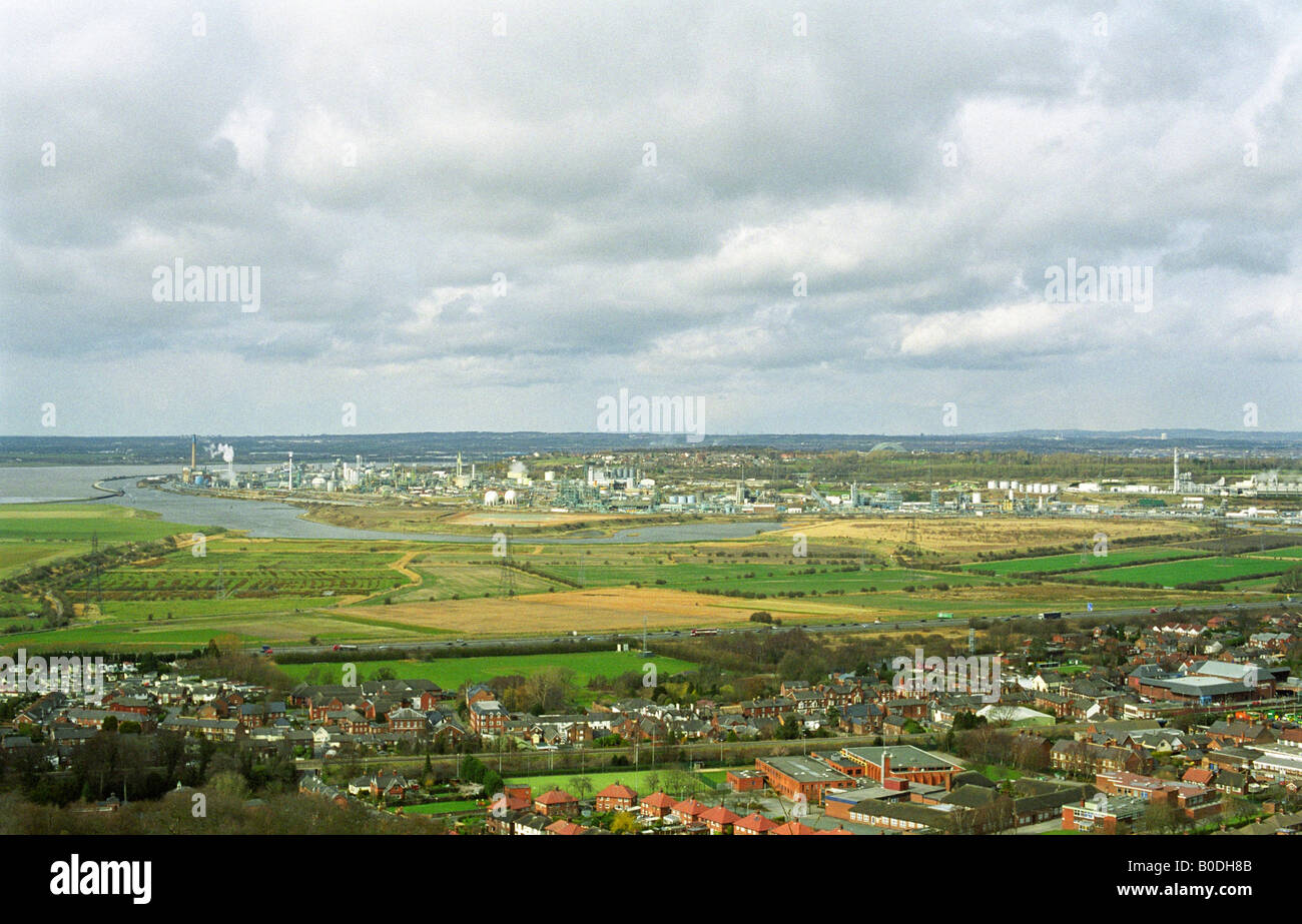 View of the Mersey Valley and Runcorn from Overton Hill, Frodsham, Cheshire, Spring 2008 Stock Photo