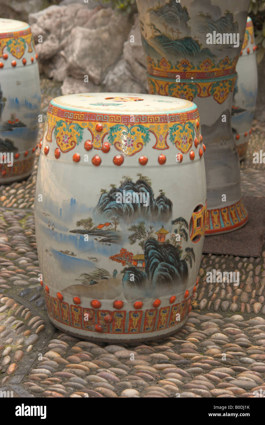 Chinese Stool Standing On Cobblestones Stock Photo Alamy