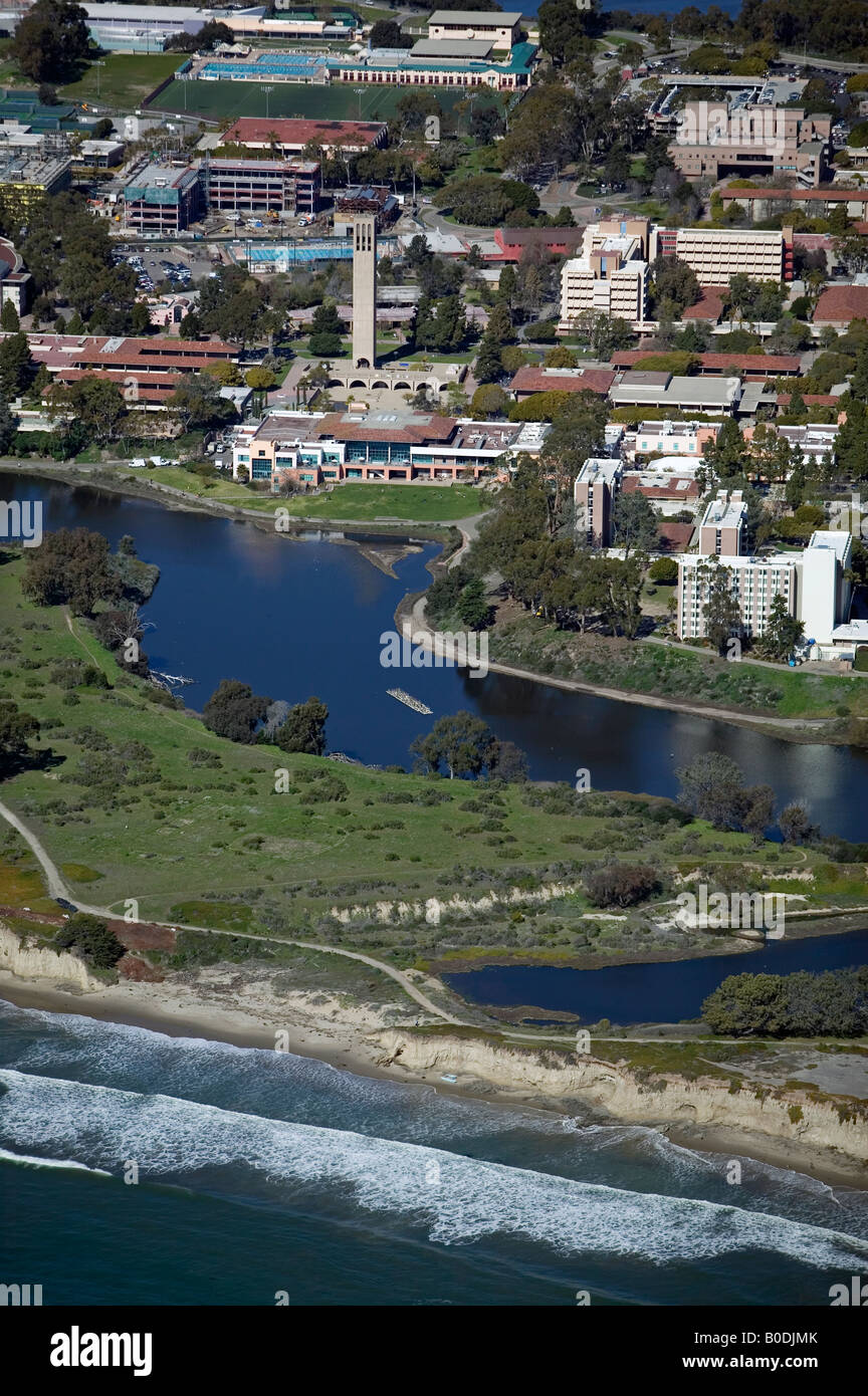 aerial above University of California Santa Barbara, CA UCSD campus Stock Photo