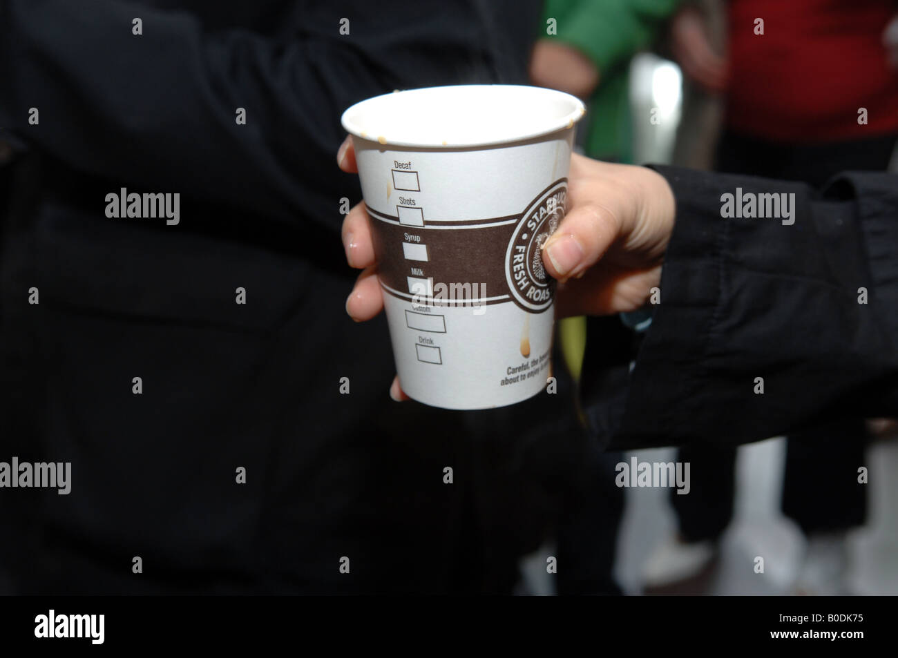Coffee being served at a Starbucks coffee kiosk in Bryant Park in New