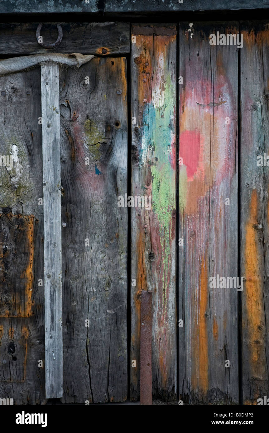 Paint stained wooden shed door abstract Stock Photo Alamy